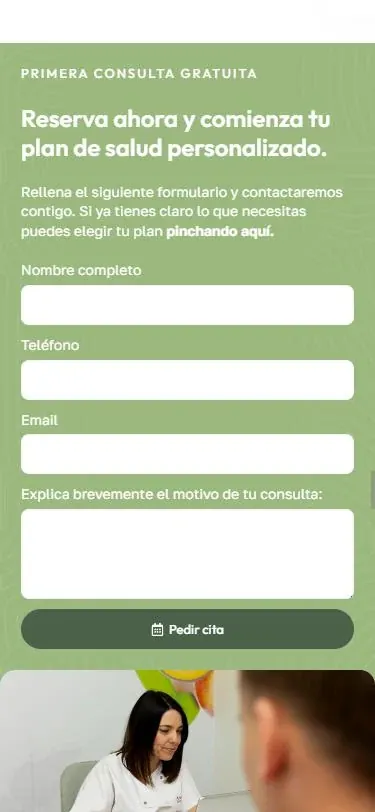 Formulario de reserva de cita de la web de Ana Maté