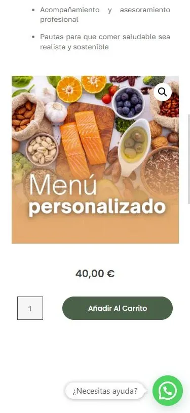 Ficha de compra de una consulta en la web de Ana Maté