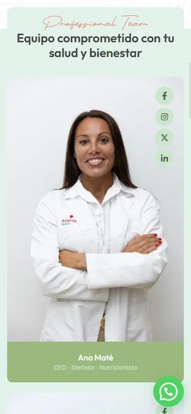 Ana Maté en la página del equipo, con foto de la sesión