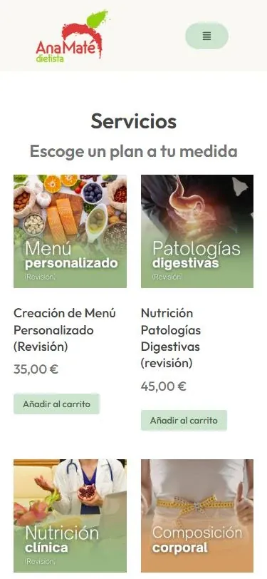 Tienda online de Ana Maté con las consultas y sus precios