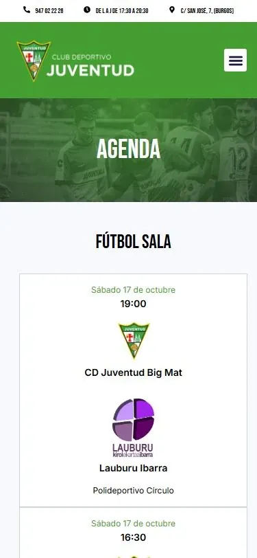 Agenda de partidos del fin de semana en la web del CD Juventud