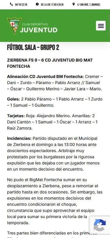 Crónica de un partido en la web del CD Juventud