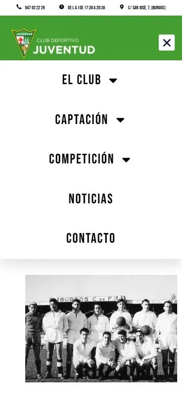 Menú de la web del CD Juventud en el móvil