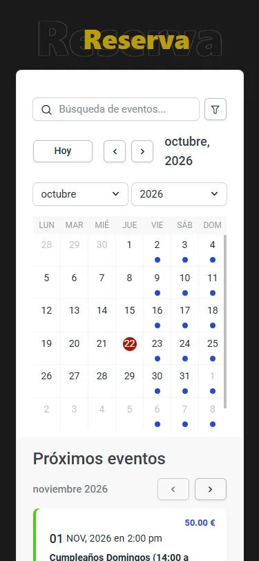 Calendario de reservas de cumpleaños de D3 Burgos