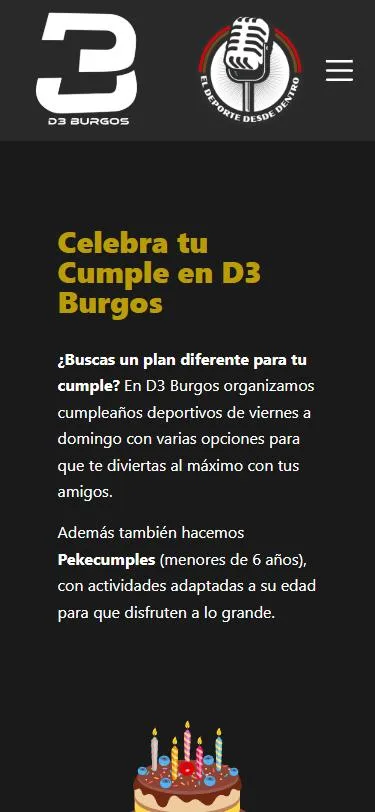 Página de cumpleaños de la web de D3 Burgos en el móvil